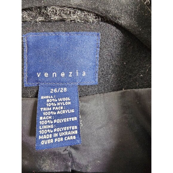 Venezia Coat Wool Blend Black W Gray Faux Fur Collar SZ 26/28 - Picture 8 of 11